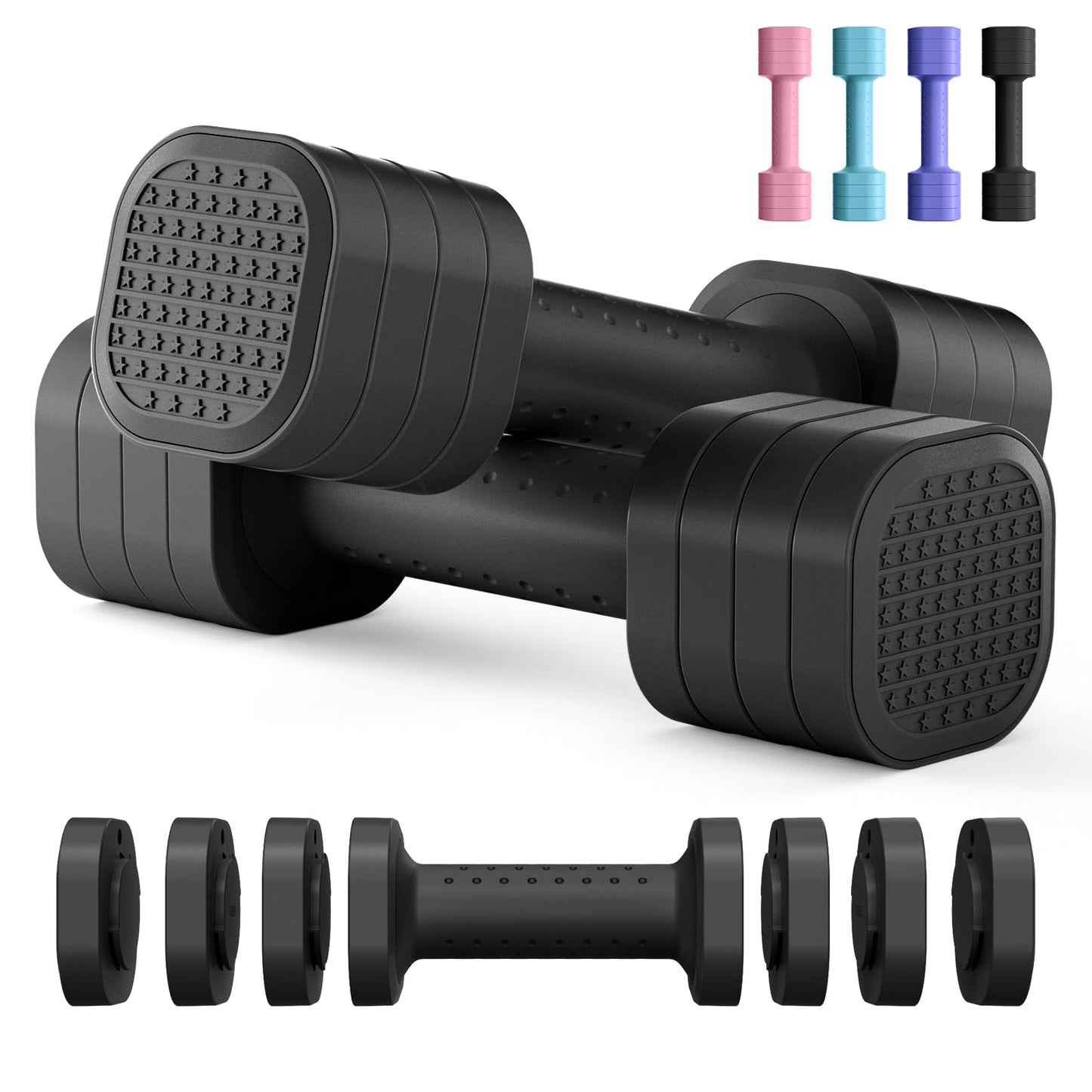 Zempox Adjustable Dumbbell Set, 4 in 1 Free Weight Dumbbell Set for Women, Hand Weight for Women at Home, Each 2lb 3lb 4lb 5lb with TPU Soft Rubber Handle for Home Gym Aquatic Fitness Equipment,Black