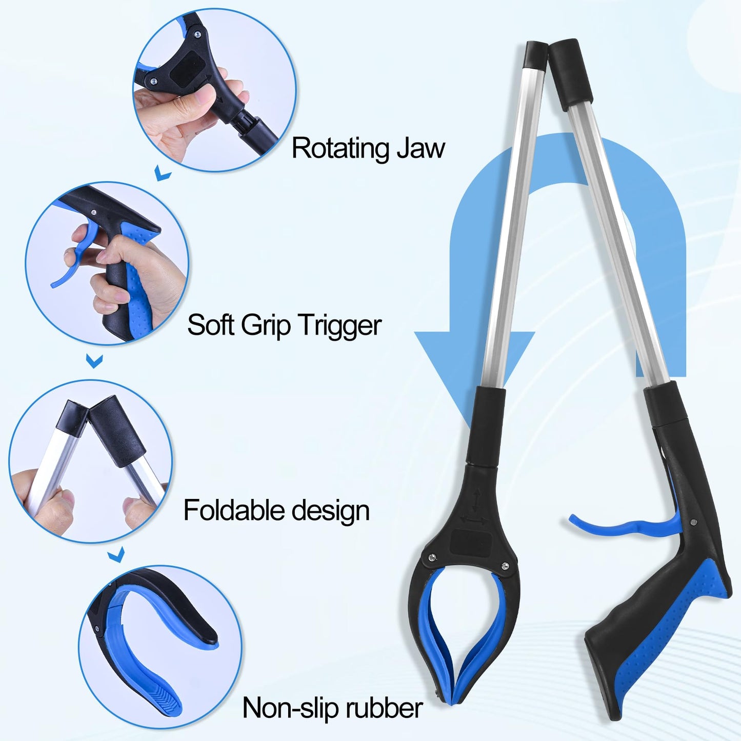 Tottist 12-Piece Heavy-Duty Trash Collection Tool - 32-Inch Lightweight Telescopic Grabber Ergonomic Handle, Non-Slip Grip | Multi-Purpose Mobility Aid for Seniors
