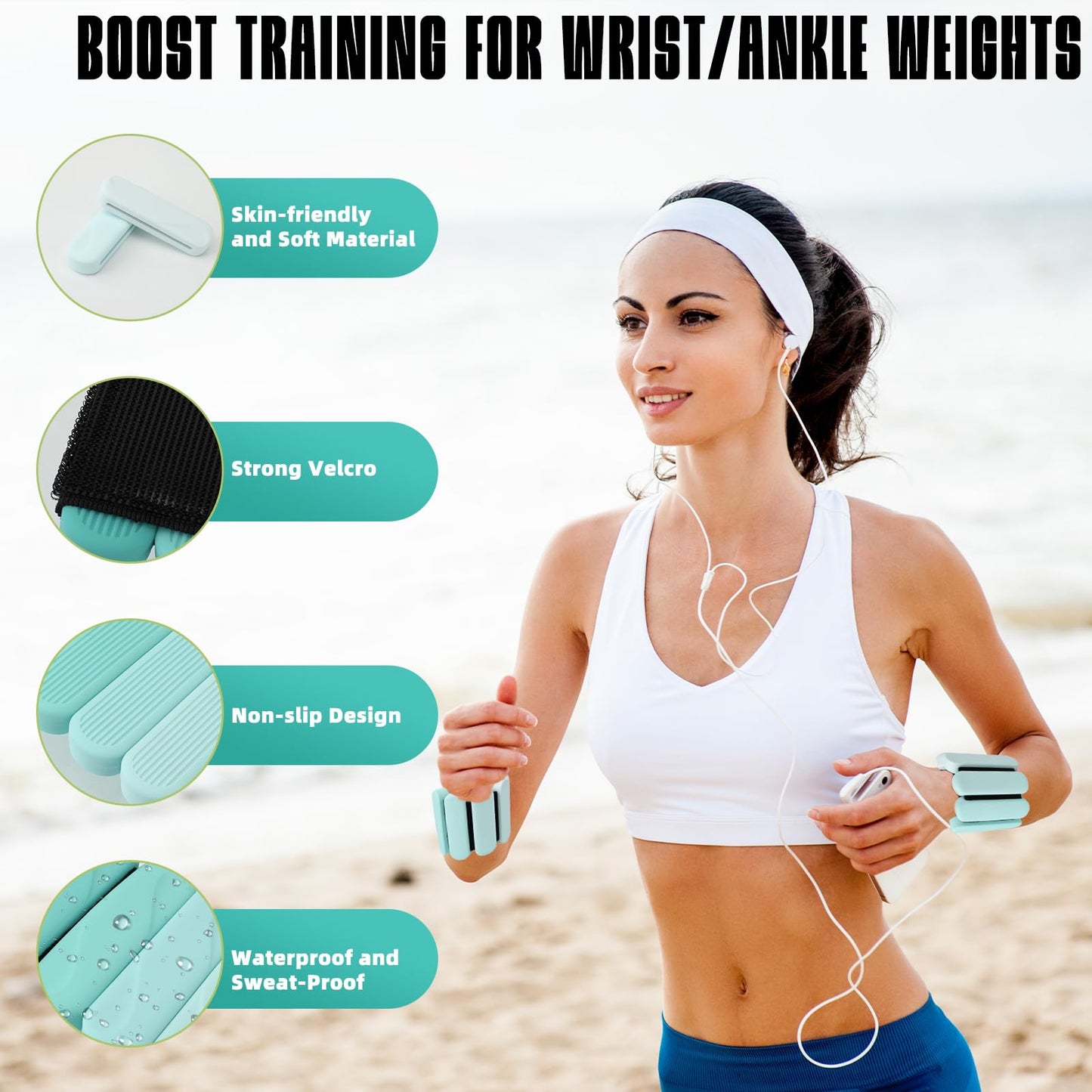 Ankle Weights for Women Men, Silicone Wrist Weights Set of 2 - Wearable Leg Weights/ Arm Weights Ideal for for Home Gym Workout, Running, Yoga, Pilates, Barre, Exercise, Strength Training (Blue Gradient, 2 lbs Pair (1lb Each))
