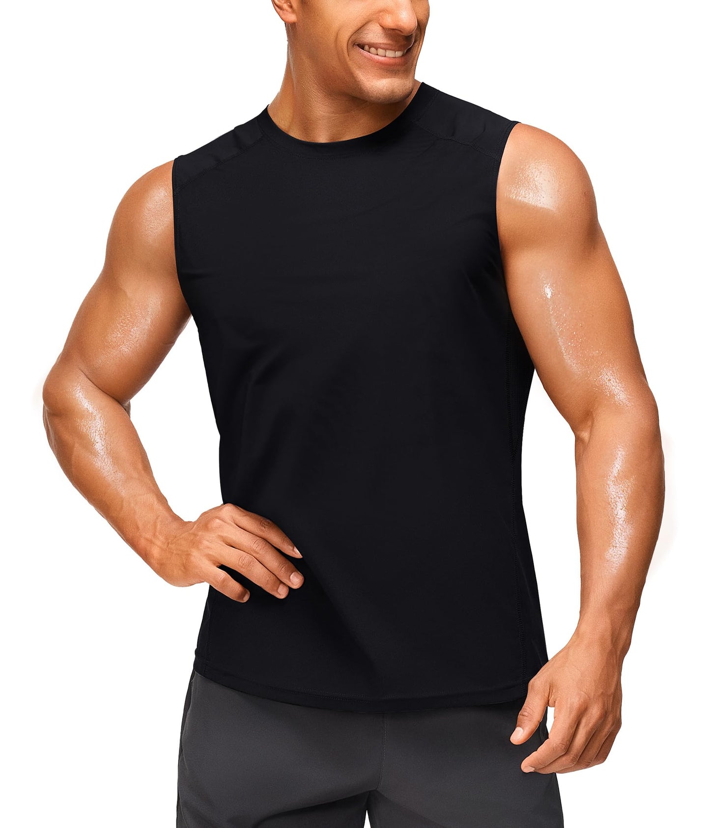 Junlan Sauna Shirt for Men - Waist Trainer Sweat Vest Gym Top for Gym Workout(Black,Large)