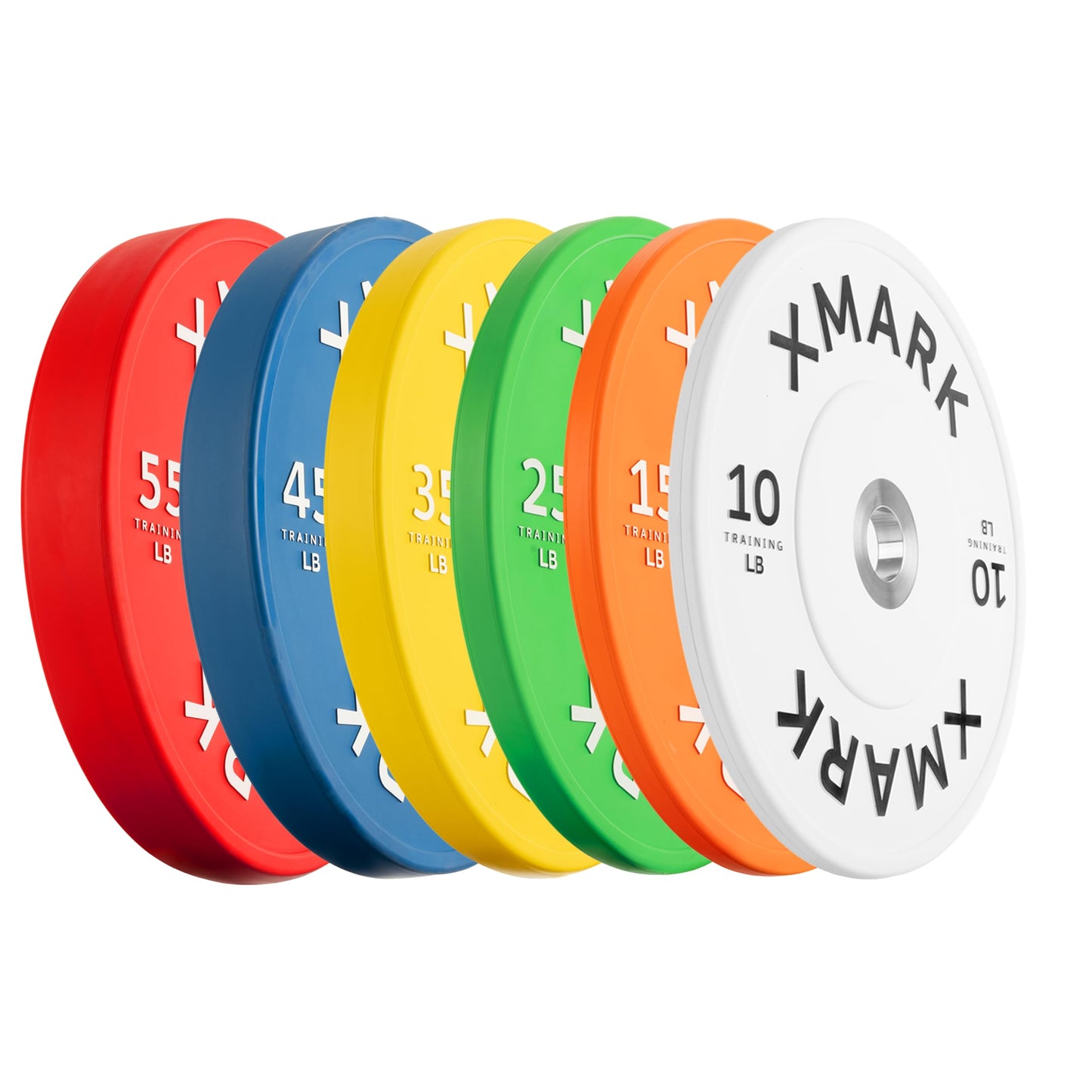 XMARK 45 lb Premium Virgin Rubber Bumper Plates with Chrome-Plated Steel Inserts for Serious Lifters