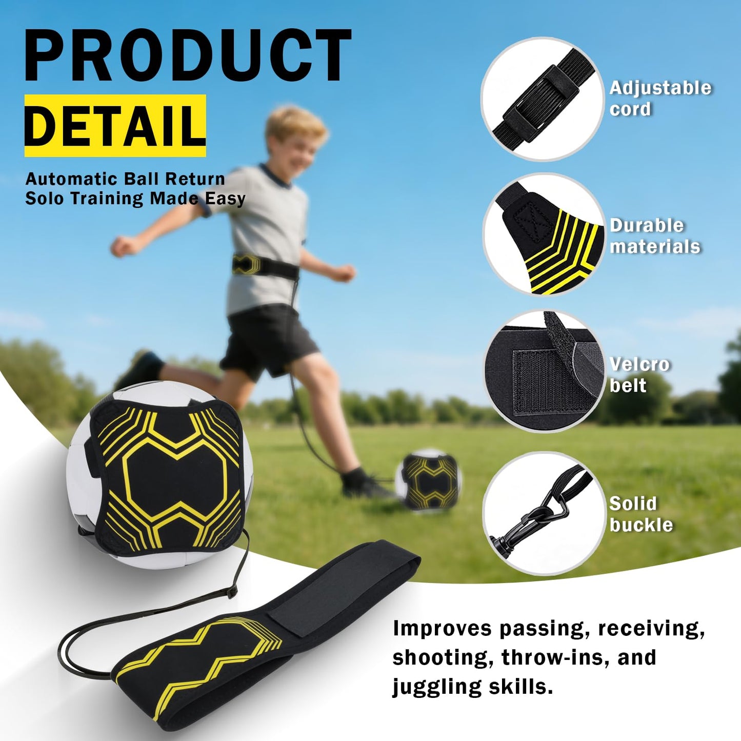 Vomitawy Soccer Kick Trainer with Adjustable Waist Belt, Solo Soccer Training Equipment for Kids and Adults, Kick Back Practice for Dribbling Passing Shooting, Fits Ball Sizes 3 4 5