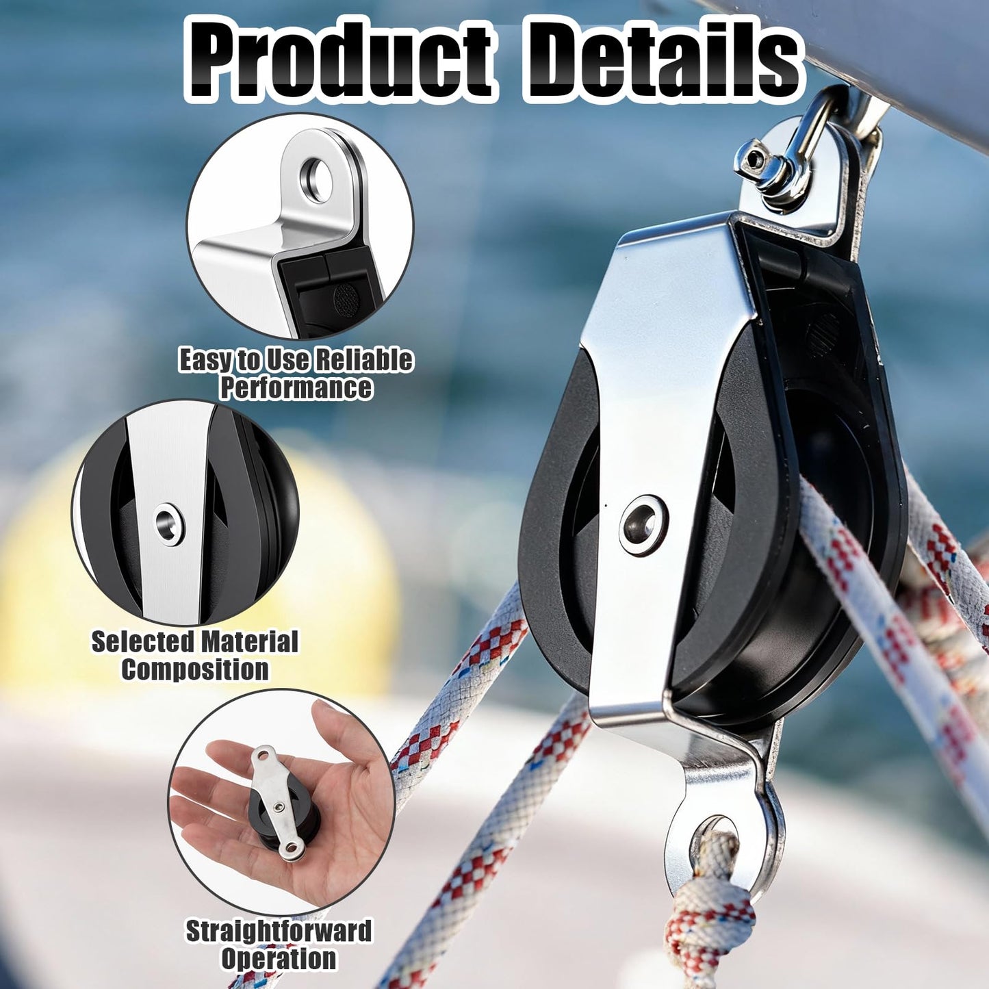 Otoolling 4 Pcs 30mm Sailing Cheek Block Marine 316 Stainless Steel Nylon Block, Universal Single Head Pulley, Rope Pulley, Nylon Sheave, Rope Runner Boat Accessories