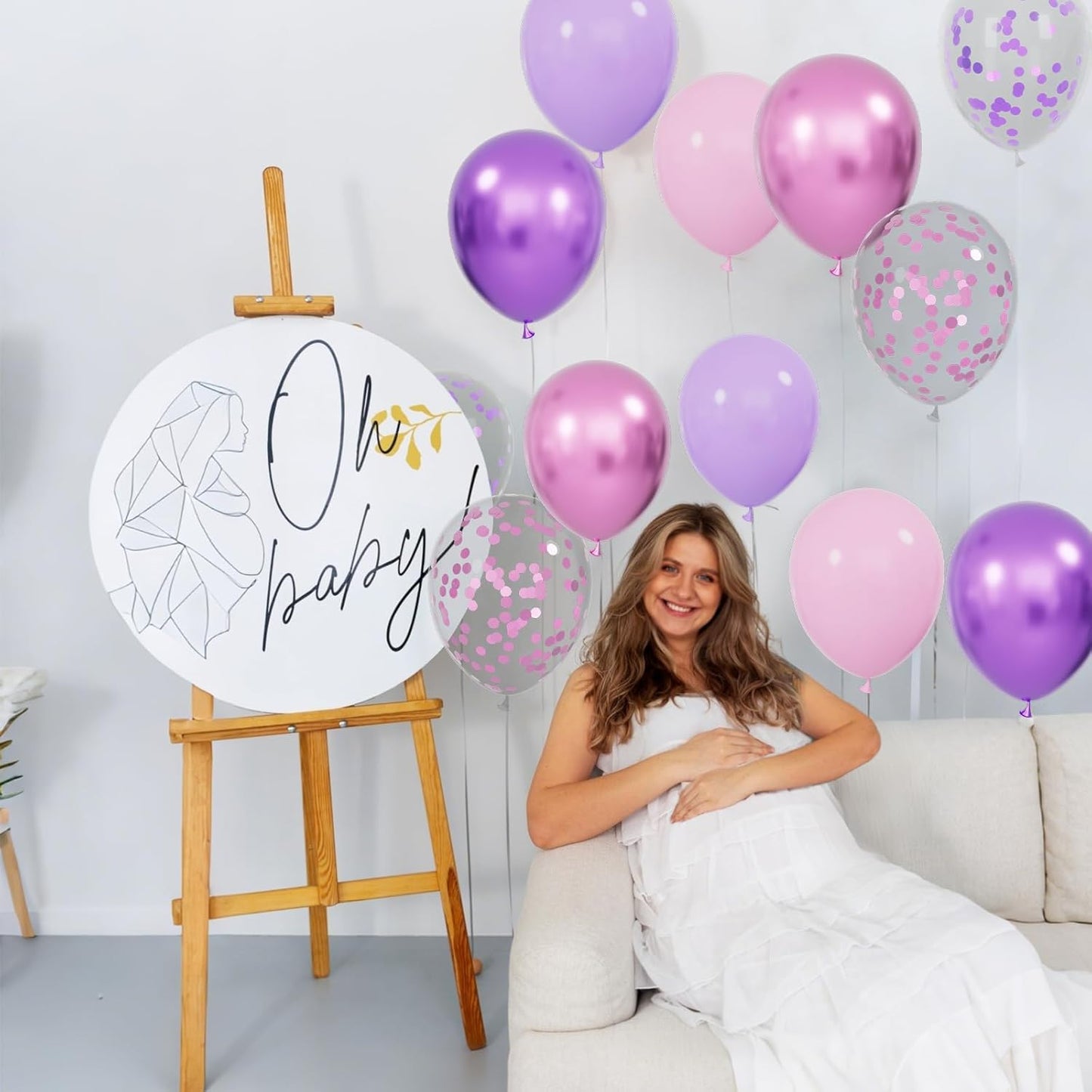 Skiennix 68Pcs Pink & Purple Balloons - 12 Inch Metallic Latex & Confetti Balloons for Parties