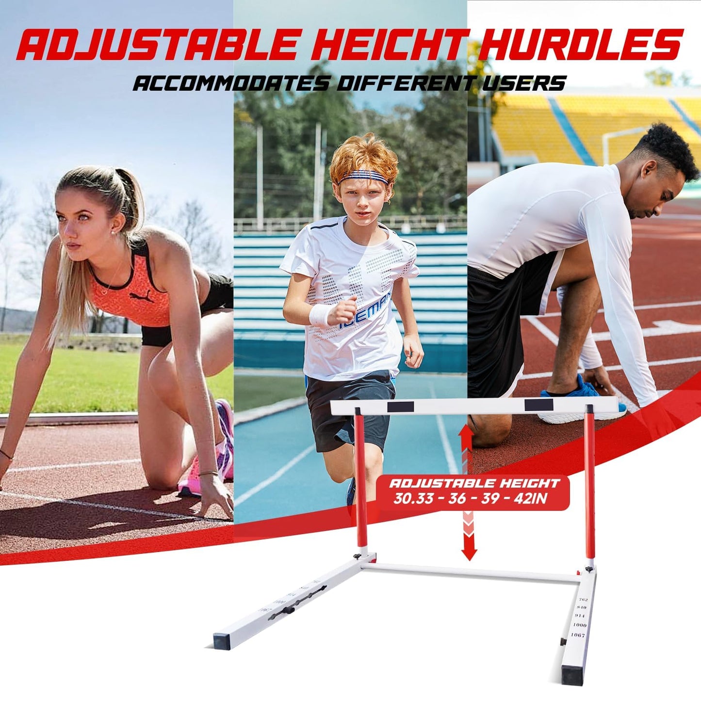 DRKSBESTO Adjustable Track and Field Hurdles Height Sports Training Hurdle with Counterweight Heavy Duty Track and Field Equipment Practice Training from 30 to 42 Inch for Athletes Adults(2 pcs)