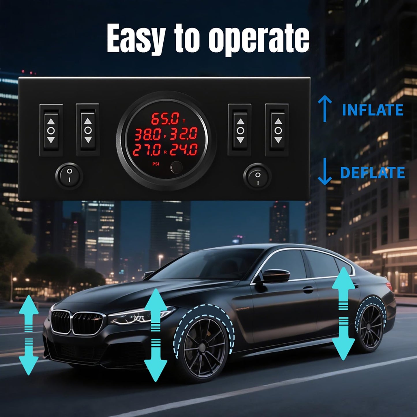 CNWZYMX 12V Air Management Featuring 8-Valve Air Ride Suspension Manifold, Simplify Control Panel and Ship Type Switch and Five-Way Red Display Air Pressure Gauges