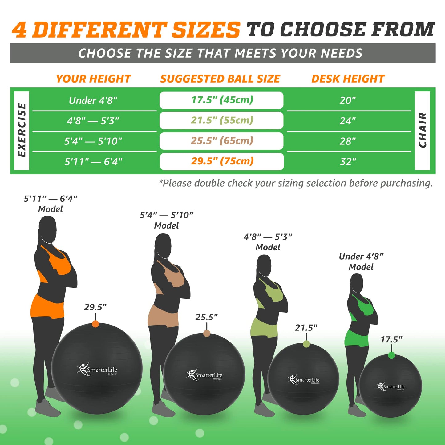 SmarterLife Exercise Ball Yoga Ball for Fitness, Balance, Stability, or Pregnancy, Gym Ball for Core Workout, Physical Therapy, Yoga Ball Chair for Office, Anti-Slip Anti-Burst (45 cm, Black)