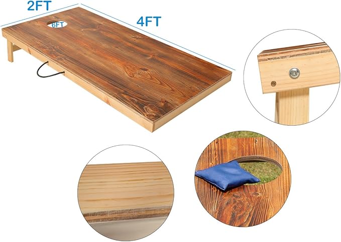UKASE Solid Wood Regulation Size Cornhole Set Portable Bean Bags Toss Game with Durable Wood Grain Printed Surface and Underneath for Indoor and Outdoor