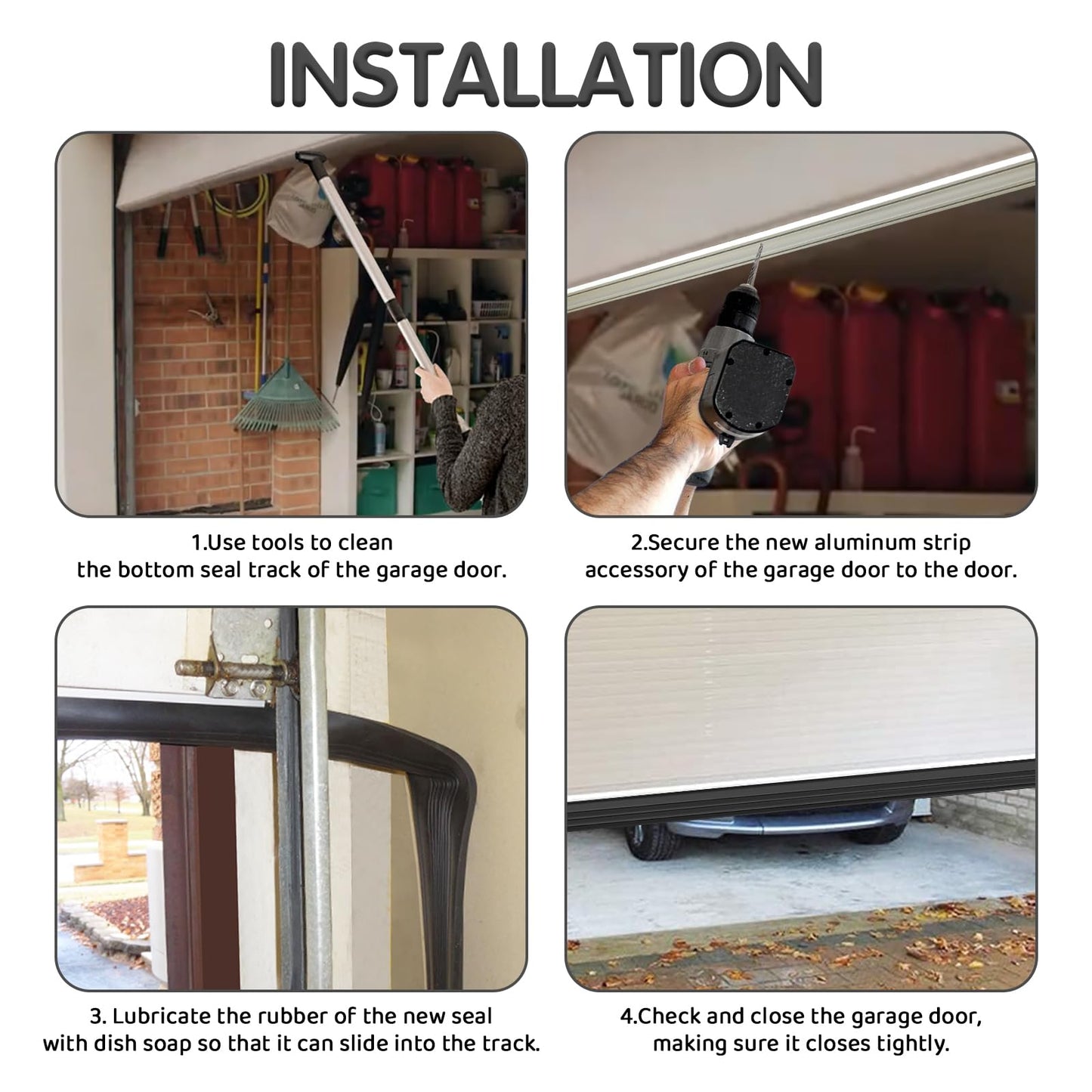 Garage Door Seals Bottom Rubber with Pre-drilled Aluminum Track Retainer Base Kit,Heavy-Duty U Shape + O Ring Combination Weather Stripping Sesl Kit for Garage Door (Black, 16Ft)