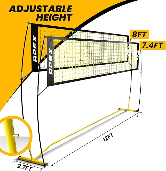 Volleyball Net Training – 12' Wide, Portable Adjustable Height 7.4' to 8' – Includes Ground Stakes, Carry Bag – Indoor & Outdoor Use, Designed by Pro Athletes for Peak Performance