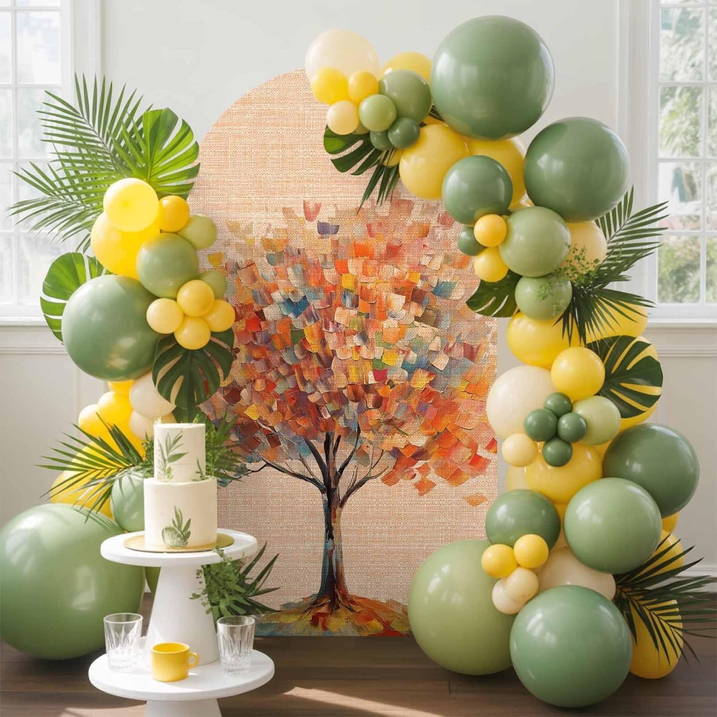 Jnbasdffb 6.6 Fall Tree Modern Wedding Arch Cover,Stretchy Spandex Arch Backdrop Stand Covers FT,Abstract Art Oil