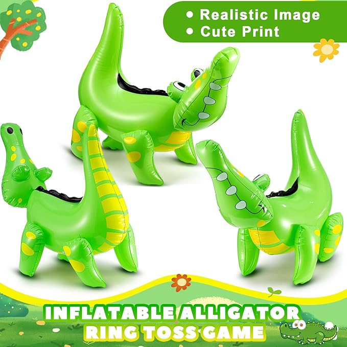 Civaner Alligator Inflatable Ring Toss Crocodile Game, Each Include 22" Inflatable Alligator Blow up Crocodile and 8 Rings, Alligators Party Decorations for Carnival Activities Safari