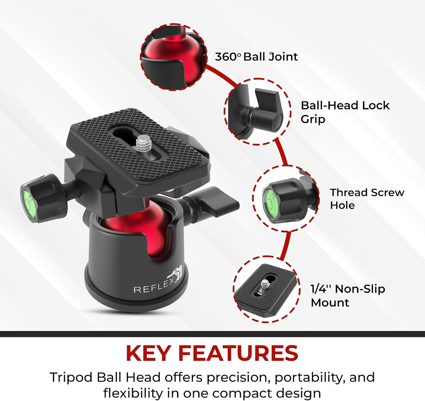 Reflex Camera 9" 360 1/4"-20 5Kg Metal Mini Tripod Desktop Tripod with Ball Head and Screw for DSLR Cameras