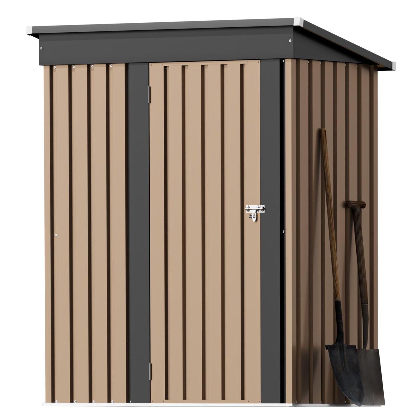 Greesum 5×3FT Outdoor Storage Shed, Metal Patio Storaged Sheds with Lockable Doors, Sheds & Outdoor Storage for Bike, Backyard, Pool and Garden, Brown