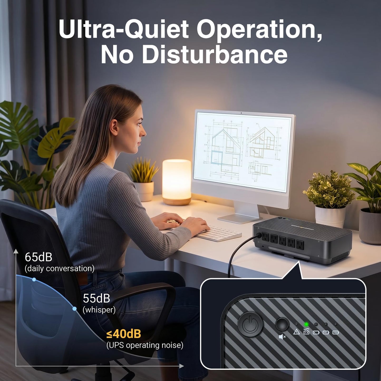 GOLDENMATE 600VA/360W Lithium UPS Battery Backup and Surge Protector, LiFePO4 Battery Backup (76.8Wh), 5 Outlets & 2 USB Ports, Built-in Emergency Light, Compact Wall Mount UPS for Home Office