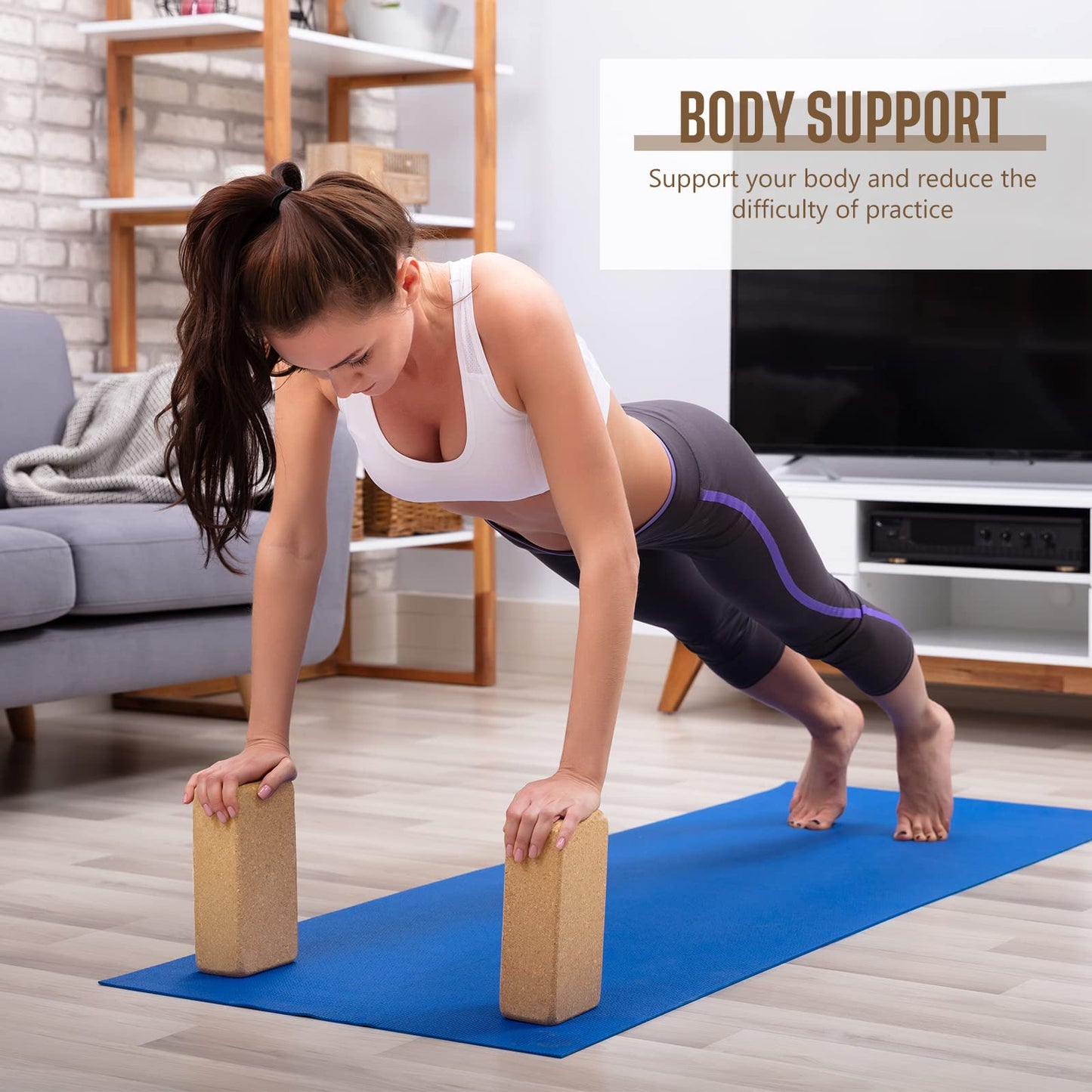 Junkin 6 Pack Cork Yoga Blocks, 9 x 6 x 3 Inches Non-slip & Anti-tilt Yoga Blocks for Supportive Stretching, Lightweight Gymnastic Cube Bricks for Exercise Pilates Workout Fitness Meditation Stability