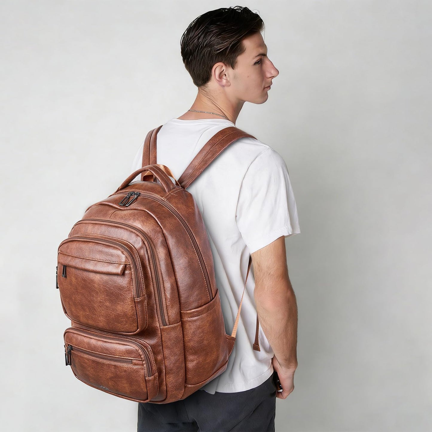 43L Backpack 17 16 15.6 Inch LATMAP Purse For Women Men Leather Shoulder Diaper Bookbag Tote Laptop Bag Handbags