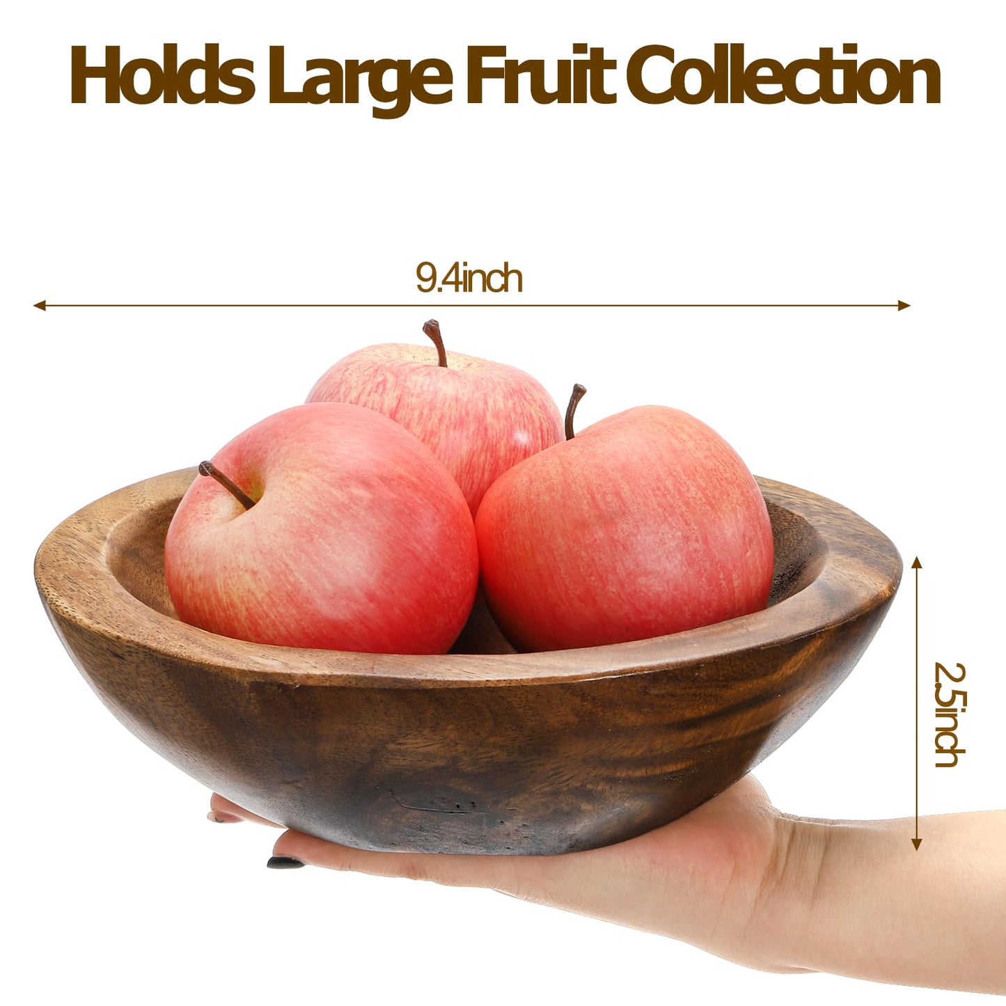 ZENFUN Wooden Decorative Bowl, Wood Round Serving Bowl, Walnut Tray Dish Kitchen Dining for Fruits, 9.4" Diameter x 2.5" Height, Seamless