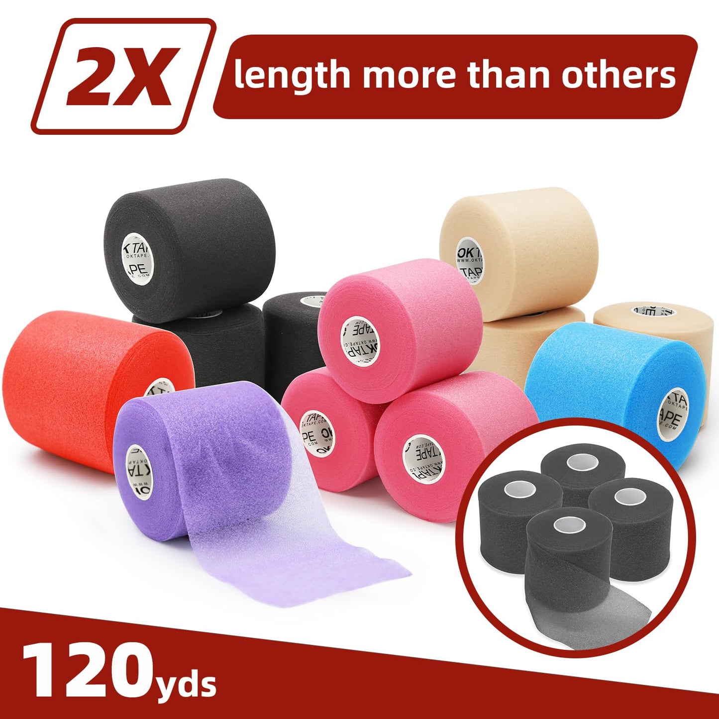 OK TAPE Pre Wrap Tape (4-Rolls, 120 Yards) - Athletic Foam Underwrap for Sports, Protect for Ankles Wrists Hands and Knees, 2.75 Inches - Red