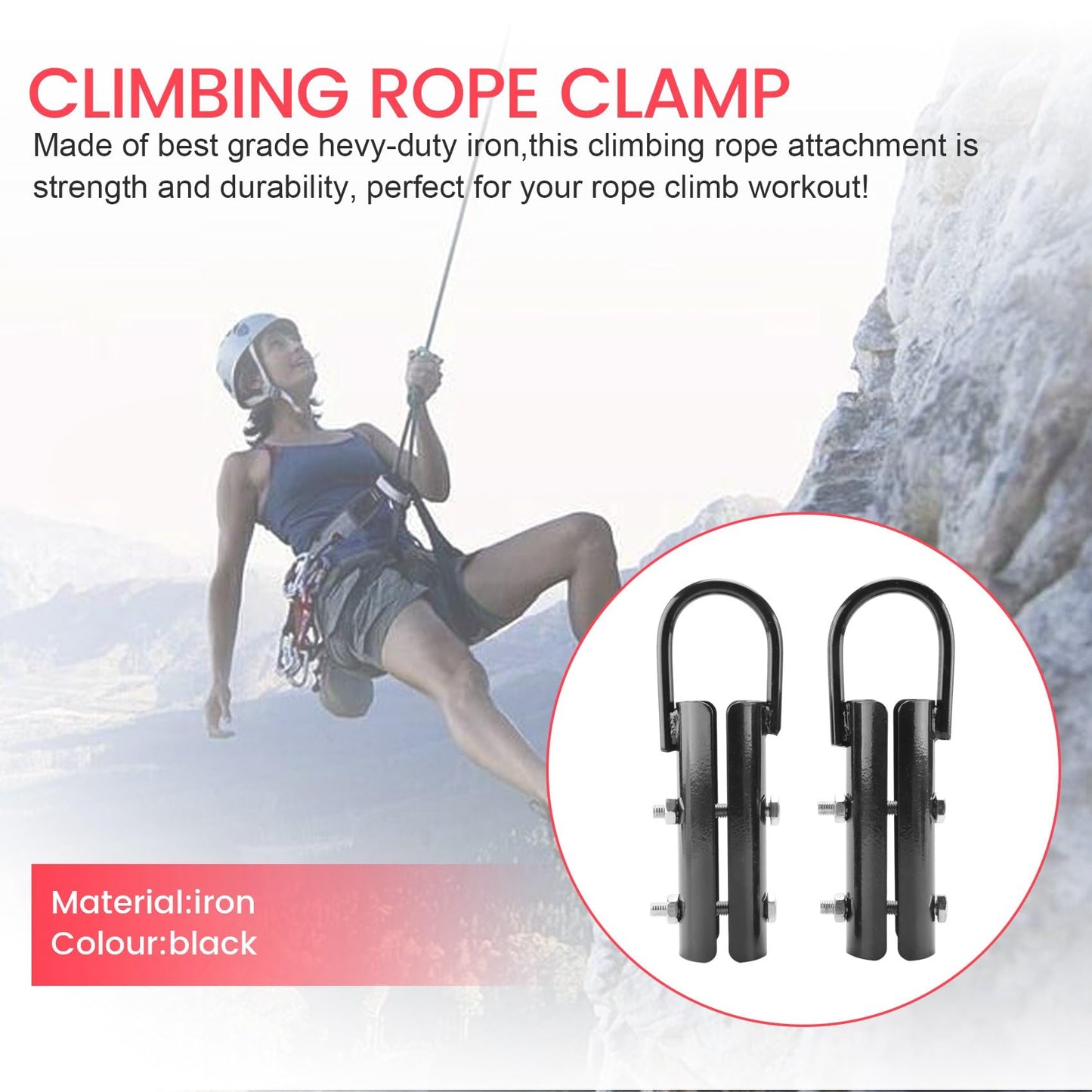 MuNanshan 1.5” Climbing Rope Clamp, 2 Sets Rope Climb Clasp Workout Rig Attachment Hook for Rope Climbing Gym Strength Training