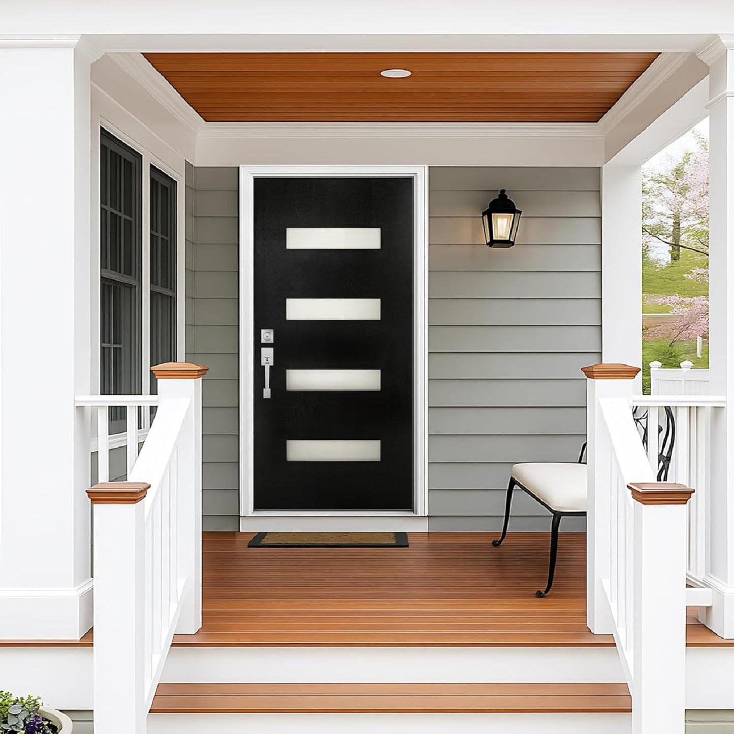 Fiberglass Entry Door 36x80'', French Exterior Door Right Hand Inswing Black Finished Frosted Glass Knock-Down Door, Vinyl Frame and Brickmould Included