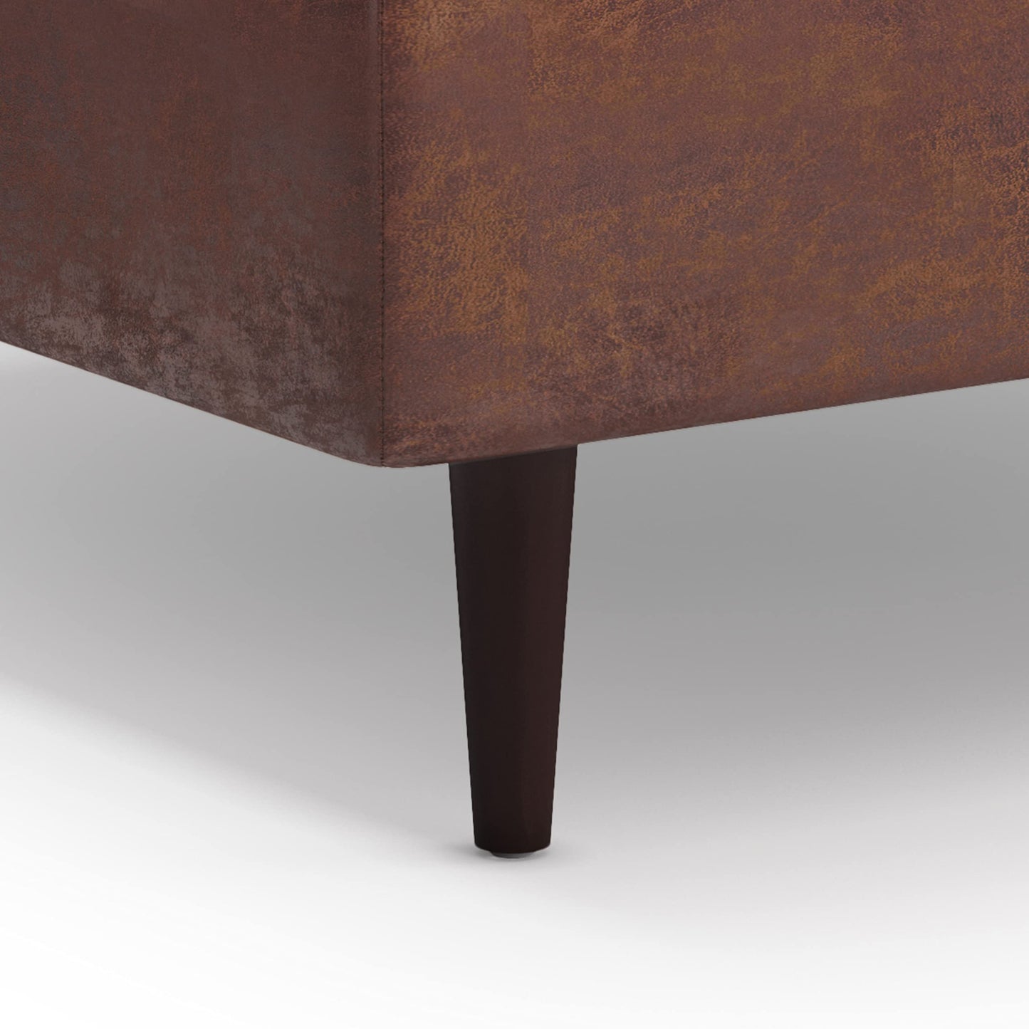 SIMPLIHOME Shay Coffee Table Storage Ottoman - 38 inch Wide Upholstered Vegan Leather Large Square Ottoman in Distressed Saddle Brown, Mid-Century Modern Tufted Ottoman for Living Room with Lift Top