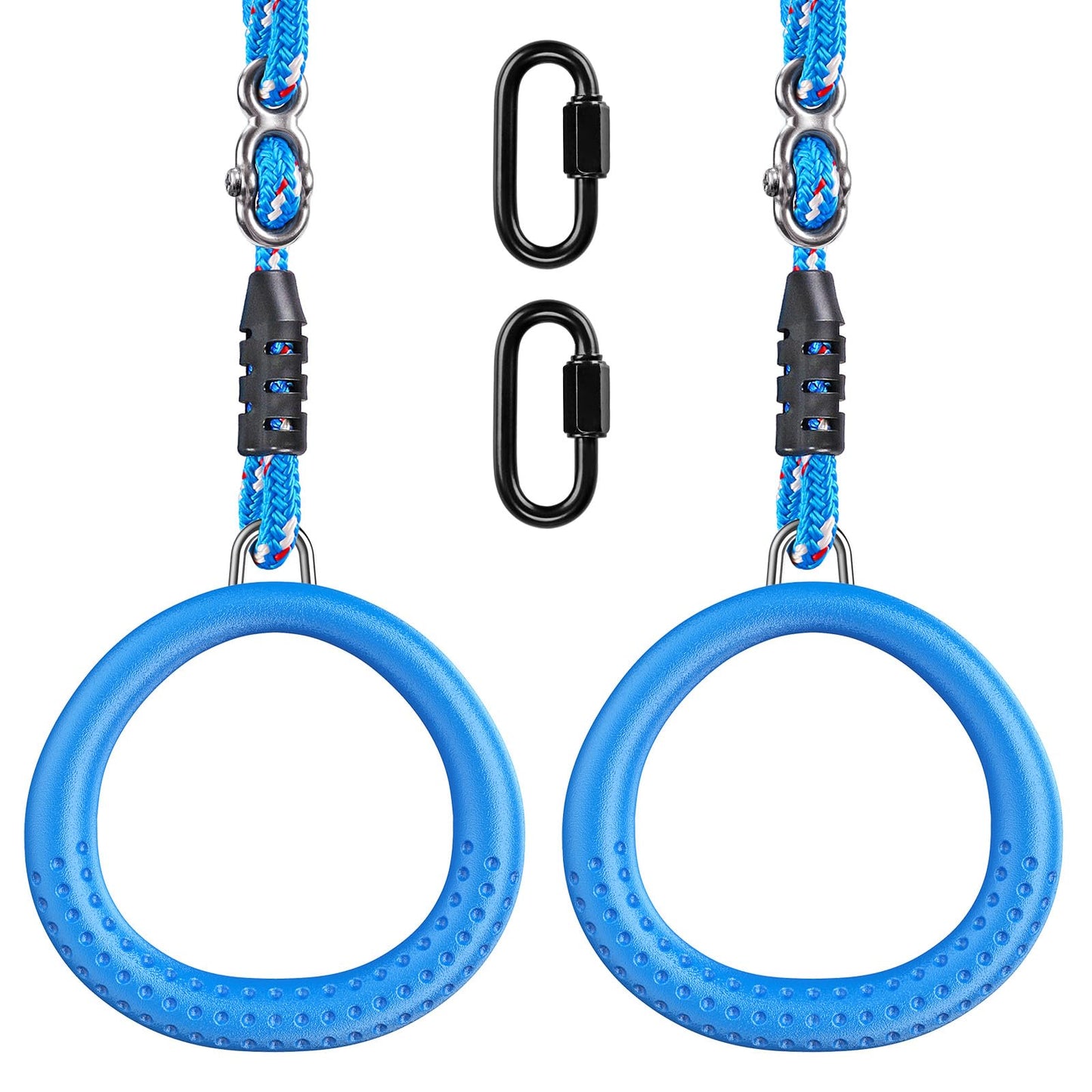 Dolibest Non-Slip Gymnastics Rings Kids Monkey Bars Swing Trapeze Bar with Adjustable Straps (41.7inch) Home Fitness Full Body Workout Ninja Warrior Obstacle Course Blue (2Pack