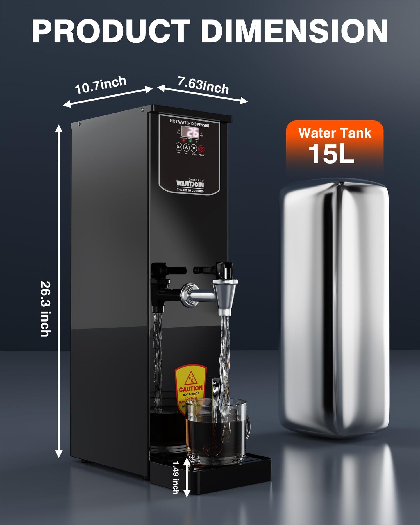 WantJoin Commercial Hot Water Dispenser - 35L(9.2 GAL)/Hour Water Boiler Step-Heating Electric Countertop Water Dispenser Automatic Temperature Control Max 212°F for Boba Tea Coffee Shop Office