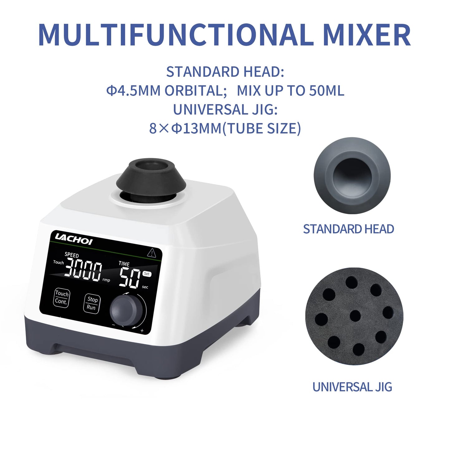 LACHOI Lab Vortex Mixer 100-3000rpm LCD Dispaly with Touch & Continuous Function Speed Lab Vortex Mixer with Timing Function Lab Vortex Shaker