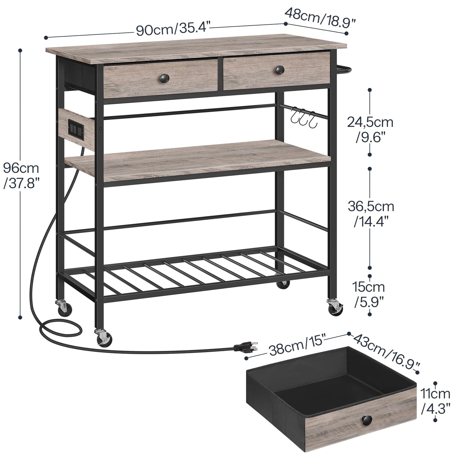 HOOBRO Kitchen Island and Kitchen Island with Storage Bundle, Industrial Kitchen Island on Wheels and Side Enclosures, 3 Tier Kitchen Cart with Large Workstation BC03ZD01-BG08UZD01