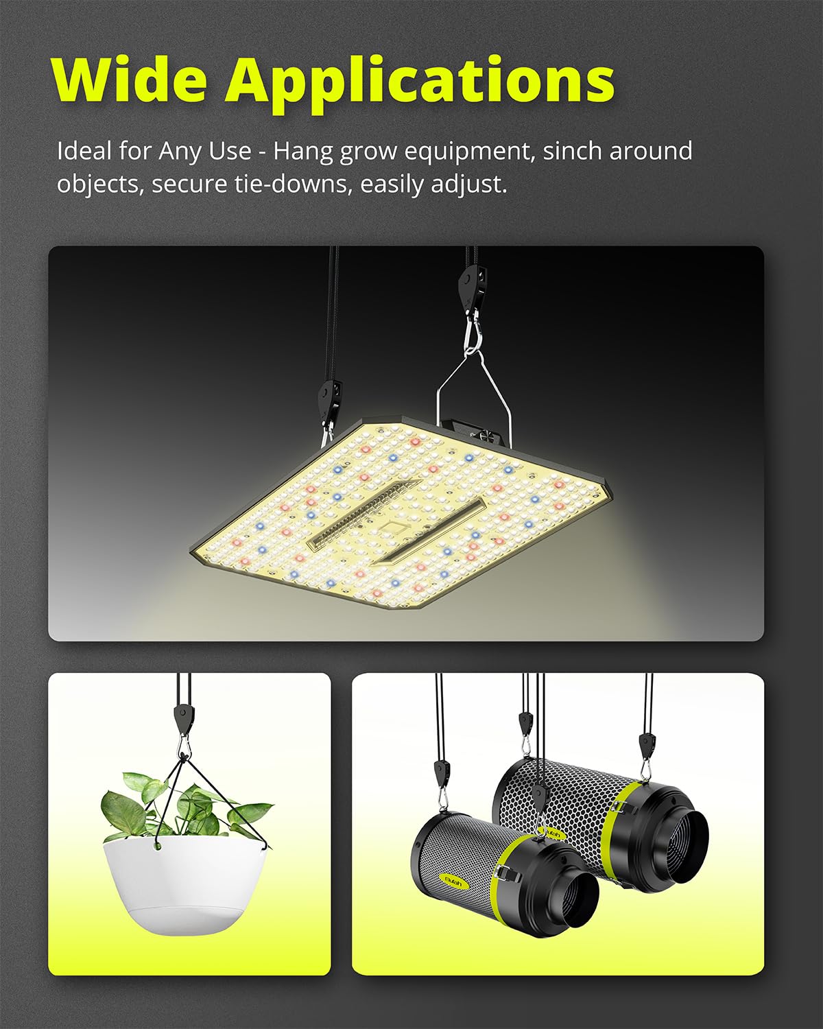 ELUFAH Longer 10ft 1/8" Ratchet Straps Hanger Rope Tie-Down Ratchet Outdoor Windproof Rope Roller Adjustable Hanger Grow Light Camping Tent Kayak Paracord 4-Pack