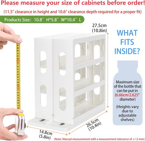 Dutiplus Medicine Organizer - 3-Tier Storage Rack for Vitamins & Cosmetics | Creamy White 10.82" H x 5.82" W x 10.43" D