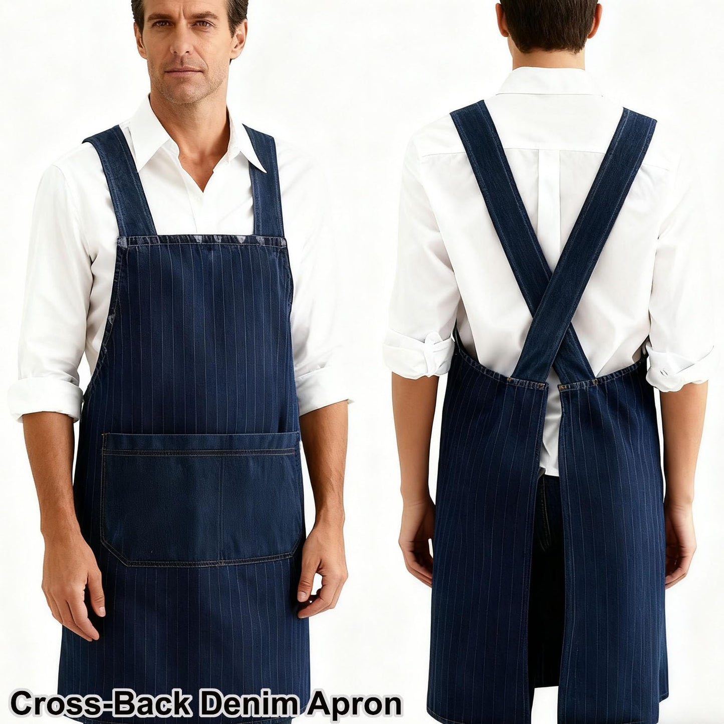 CCJHLYX Adult Jour Apron, Lightweight Cotton Apron with Front Pocket, Denim Cross Back Aprons, Durable & Stain-Resistant (Light Blue)