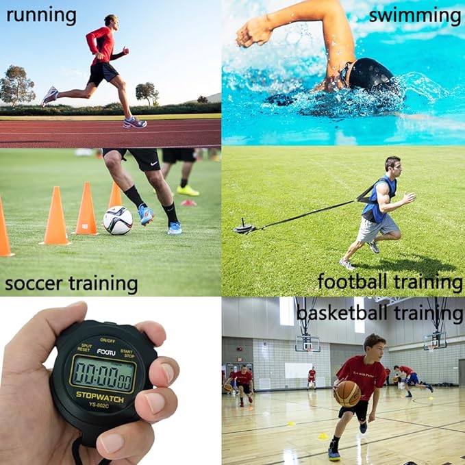 FCXJTU Digital Simple Stopwatch Timer, No Bells, No Alarm, Simple Basic Operation, Silent, Clear Display, ON/Off, Large Display for Swimming Running Training Kids Coaches Referees Teachers