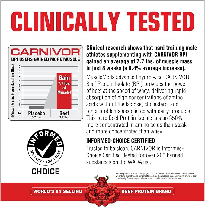 MuscleMeds Carnivor Beef Protein Isolate, 0 Lactose, 0 Sugar, 0 Fat, 0 Cholesterol, Halal Certified, Vanilla Caramel, 7 Lb, 100 Servings