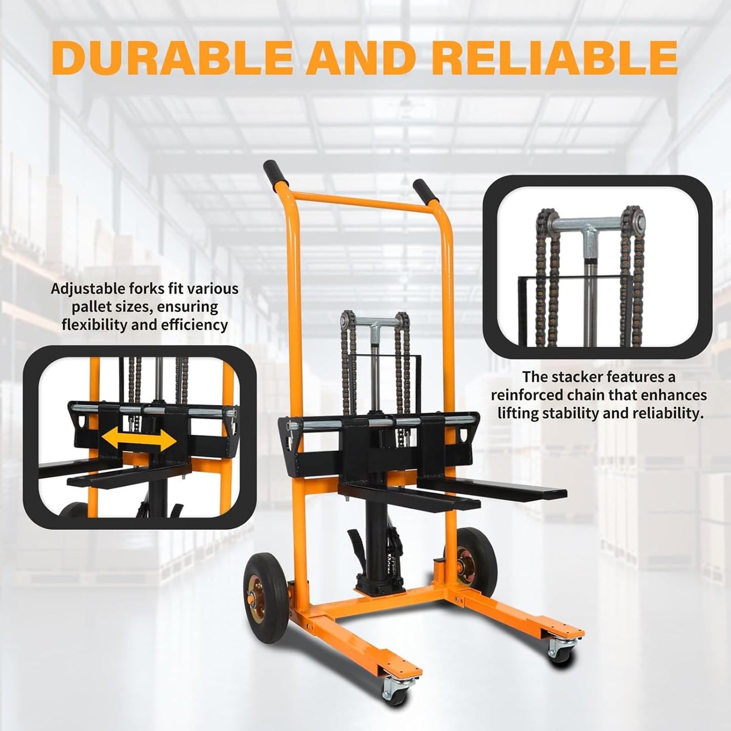 APOLLOLIFT Material Lift, 440 lbs Capacity 35.8" Lifting Height, Manual Hydraulic Stacker Pallet Jack Truck Dolly with Swivel Casters and Lift Plate (Yellow)