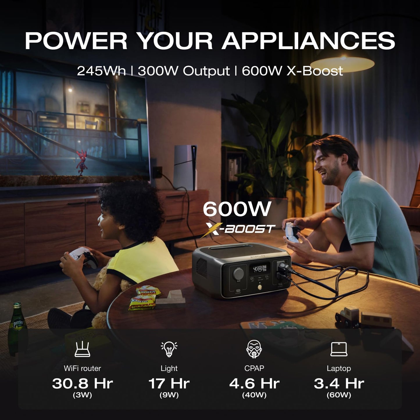 EF ECOFLOW Portable Power Station RIVER 3, 245Wh LiFePO4 Battery Power Station, 1Hr Fast Charging, 300W/X-Boost 600W Solar Generator for Outdoor/Camping/RVs/Home Use (Solar Panel Optional)