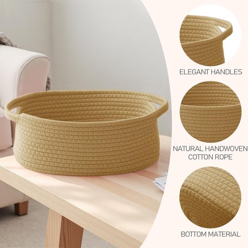 JMvicyroam Woven Basket - Small Rope Storage Bin with Handles | Versatile Organizer for Shelves & Closets (3 Pack)