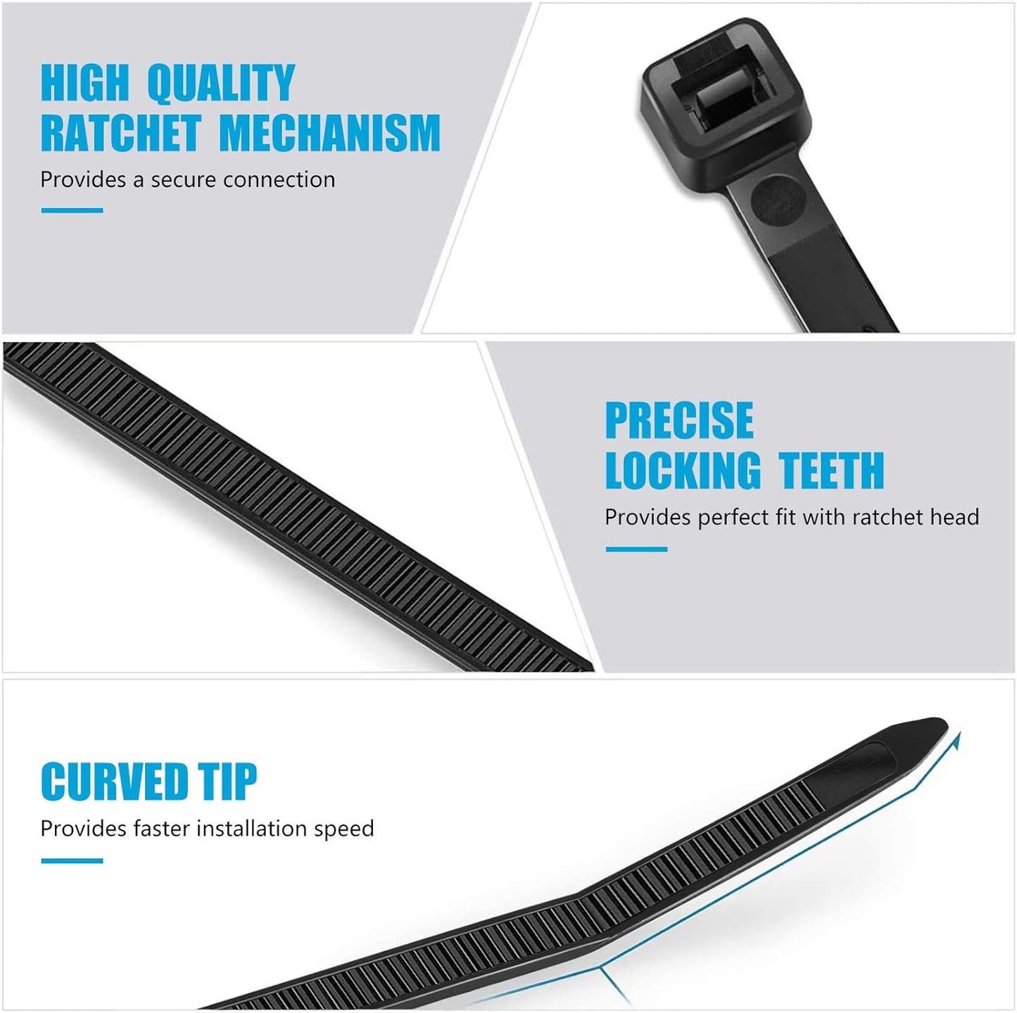 12 inch (1200 Pack), 50lbs Zip Ties Black, Tensile Strength, UV Resistant Cable Ties for indoor and outdoor by Karoka