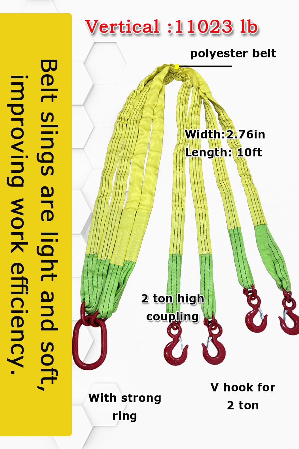 Four Leg Bridle Web Sling 10ft 11023lb Web Slings Belt Type with Hook 3.0 m 5000 kg Light Weight and Flexible Capacity Steel Sling[4leg 5.0t 3m]
