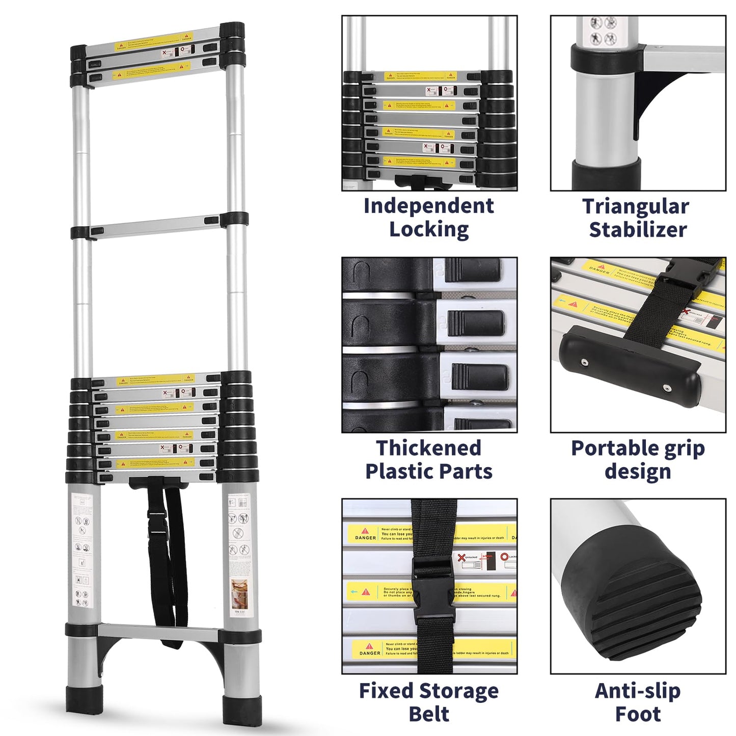 16.5FT Telescoping Ladder with Tool Tray, Extension Aluminum Folding Collapsible Ladder, Telescopic Ladders Foldable Extendable Ladder for Home Homeuse RV Attic Roof
