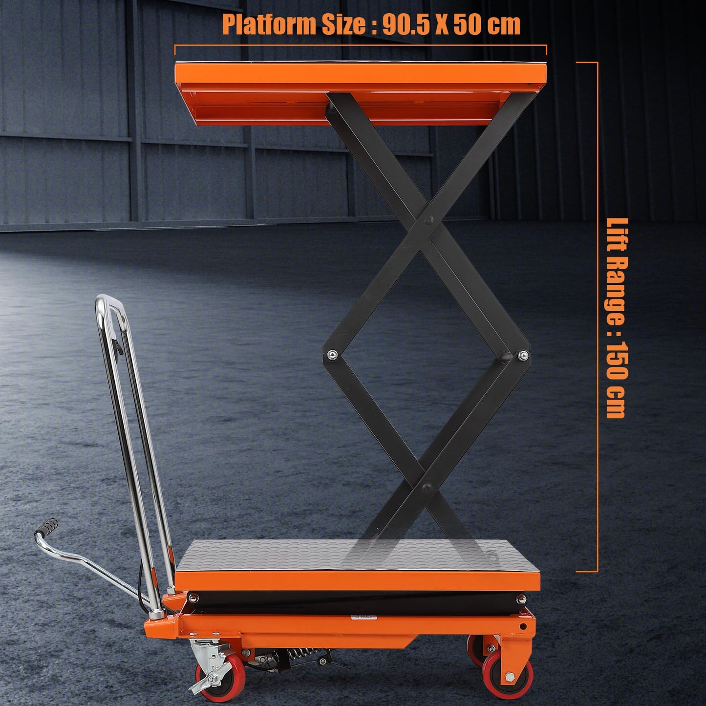 EliteEdge Hydraulic Scissor Lift Table, 770LBS Capacity Industrial Lift Cart with Anti-Slip Platform, Adjustable Mobile Elevating Workbench 12-59 inch, 4 Wheels, Orange
