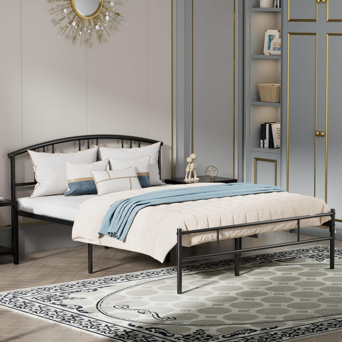 VECELO Queen Mattle Black Bed Frame with Headboard and Footboard, 14 Inch Metal Platform Mattress Foundation, Sturdy Premium Steel Slat/No Box Spring Needed