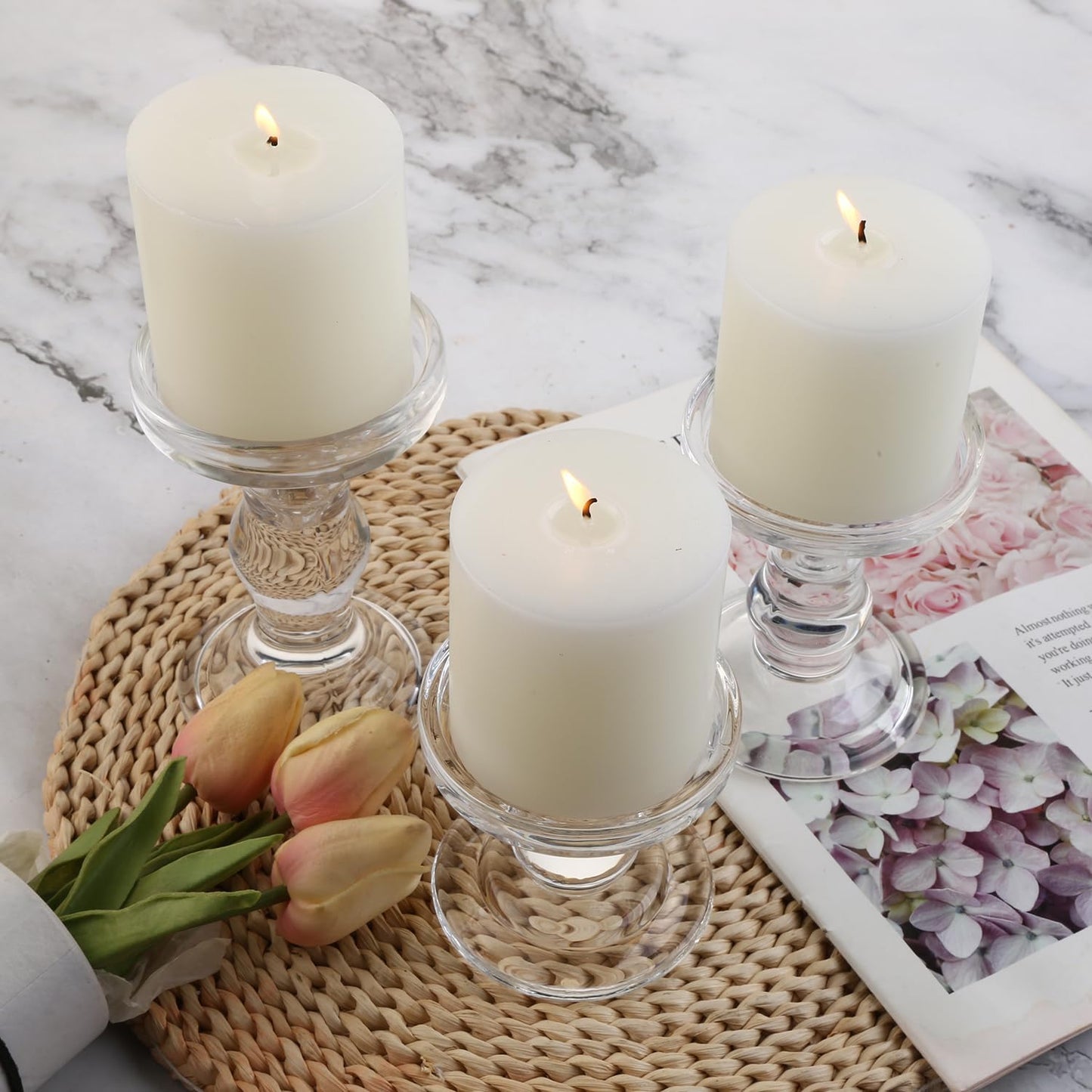 Skiennix 6-Piece Glass Candlestick Set - Elegant Crystal Holders for Weddings & Christmas | Clear
