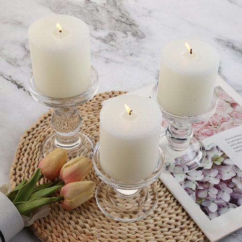 Crystal Candlestick Holders Set by [Brand Name] - Elegant 3-Piece Glass Candle Holders for Weddings & Home Decor | Clear
