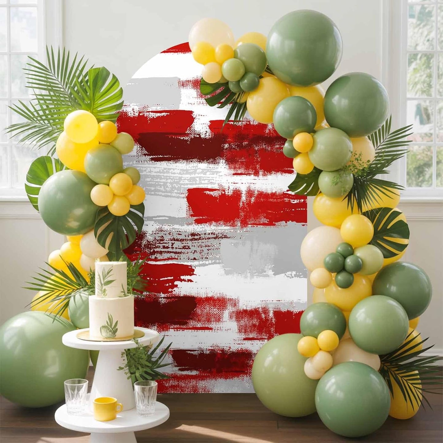 Jnbasdffb 7.2 Red Abstract Wedding Arch Cover, Stretchy Spandex Arch Backdrop Stand Covers FT, Grey Modern Mottled Art