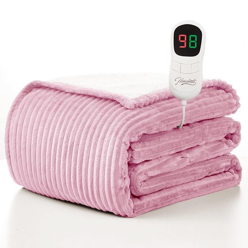 Homemate Heated Blanket Electric Throw - 50"x60" Heating Blanket Throw 1/2/4/6/8 Hours Auto-Off 10 Heat Levels Over-Heat Protection Soft Flannel Sherpa ETL Certification