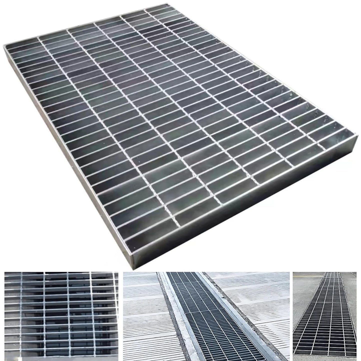 Galvanized Steel Drain Grate, B125 Class Channel Grate, Outdoor Drain Cover, Durable Heavy Duty Sewer Grate, Sliver Square Drainage Grate, Suitable for Garages, Sewers (20 x 40)