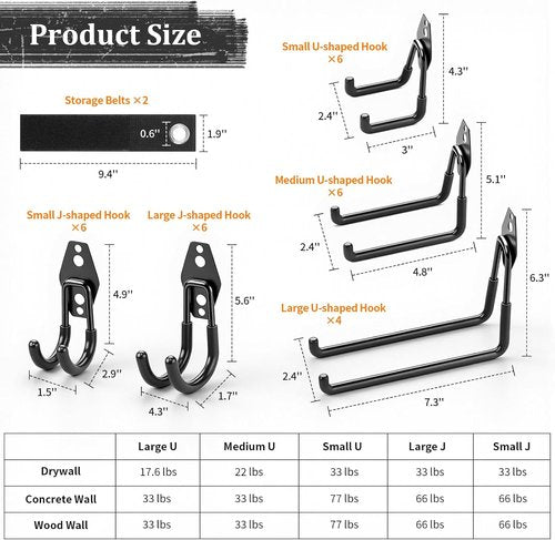 Housolution Steel Garage Hooks - Heavy Duty Wall Mount Organizer for Bikes, Tools & Ladders - 30 Pack, Black