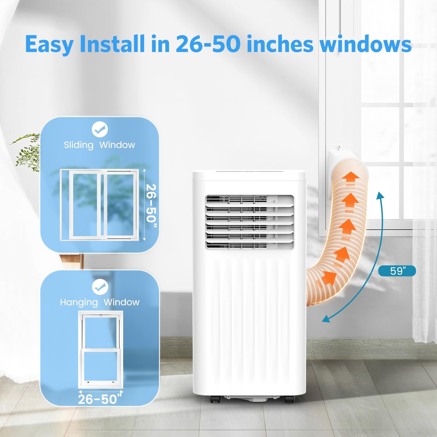 Electactic 8000 BTUs Portable Air Conditioners with cooling/dehumidification/fan/sleep mode,4-IN-1 Portable AC with 24H Timer & Remote Control & Window Kit